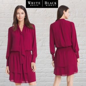 WHBM Tiered Chirron Burgundy Ruffle Skirt Dress Women’s Size Small